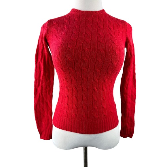 Ralph Lauren 100% Cashmere Slim Fit Cable Knit Crew Neck Sweater Red Size Small - Picture 2 of 15